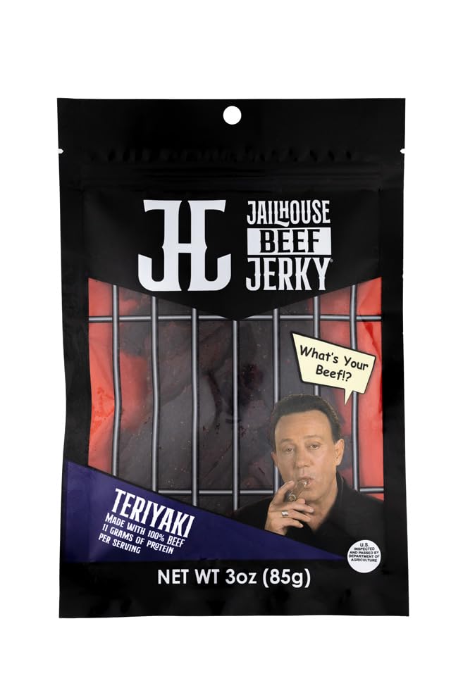 JailHouse Beef JerkyTeriyaki Flavor| Tony Darrow's Premium Beef Jerky Snack | High-Protein Jerky | Carnivore Snax | All-Natural & Flavorful Gluten free|Beef Jerky Gifts for Men| Poker Table Snacks