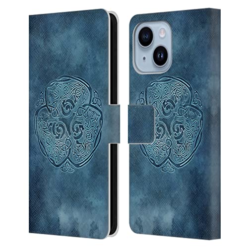 Étui Loup Celtique iPhone 14 Plus : protection intégrale à rabat avec rangements pour cartes