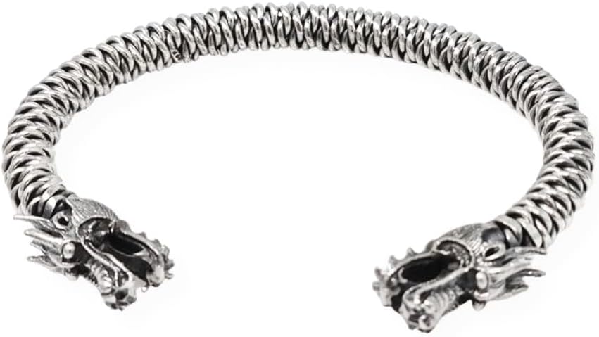 Men's Sterling Silver Dragon Cuff Bangle, Silver, One Size Fits Most, 17-22cm, Ideal Gift for Him