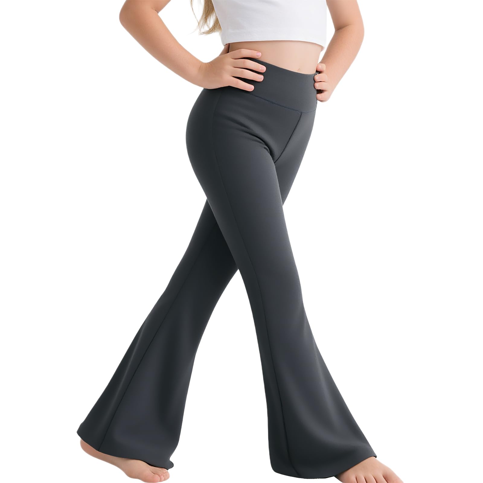 Sahunfri Girls Flared Leggings High Waisted Tummy Control Yoga Pants for Kids, Breathable Stretchy School Trousers Suitable for Dance — view 13