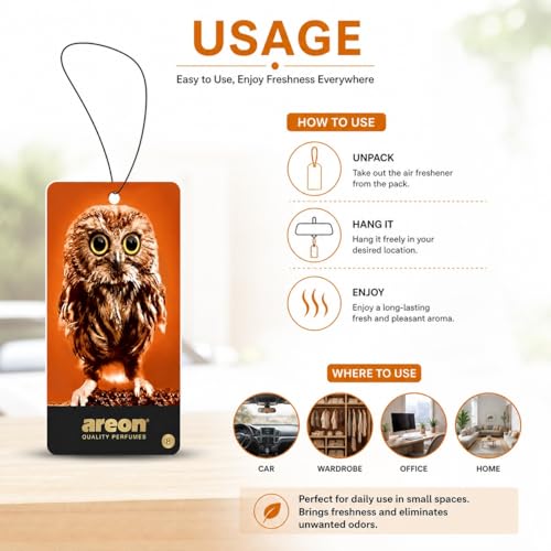 Image of AREON WILD - Hanging Custom Cute Funny Car Air Freshener for Home & Office - Premium Cologne Perfume with Natural Fragrances - Long Lasting, Fresh, Luxurious Scent - Stylish Design - Agent Owl