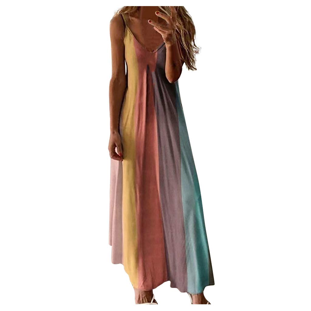KEIZHUONIQIU Vestido de verano para mujer, vestido largo con estampado floral, vestido de tanque, informal, bohemio, maxi, sin mangas, holgado, hippie, vestido largo de playa, vestido largo de línea A, cuello