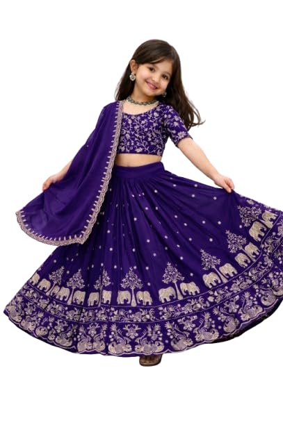 Image of Kids Lehenga Choli with Elephant Embroidery
