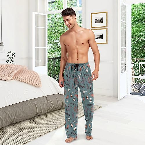 Wild West Cowboy Teal Blue Mens Pajama Pants Lounge Bottoms Soft Sleep Pants S2