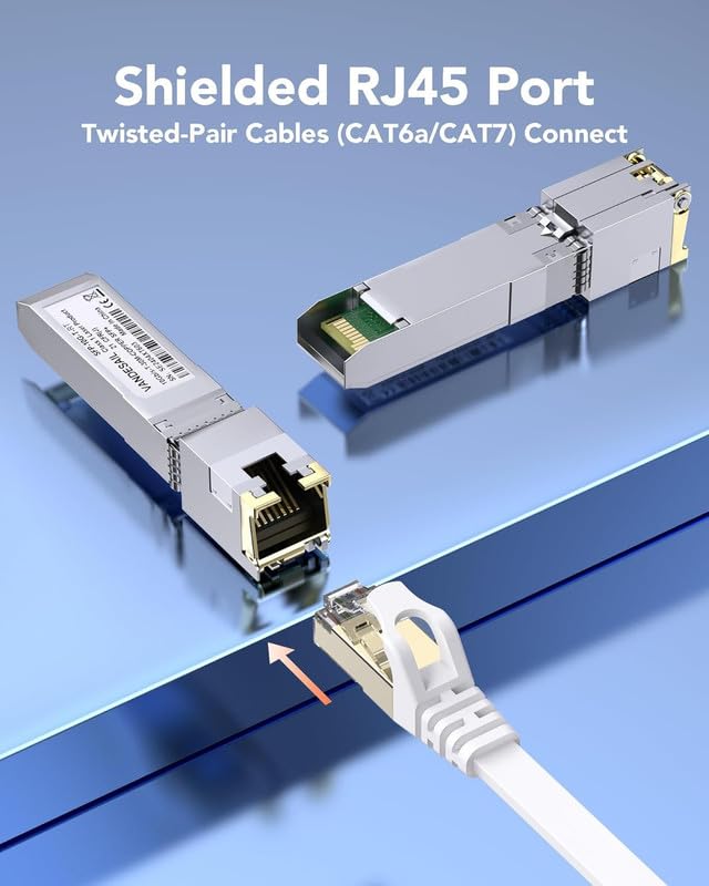 VANDESAIL 1 Pack 10GBase-T SFP+ to RJ45 Transceiver,10G SFP+ Module,10Gb Copper Ethernet Adapter Compatible with Cisco SFP-10G-T-S and More,Cat6a/Cat7/Cat8 SFP Module(with a 1m/3FT cat8 Cable)