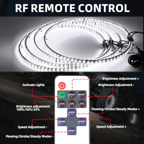 Image of 17'' White Double Row LED Wheel Lights for Cars Trucks Off Road 4PCS | Wireless Remote Control