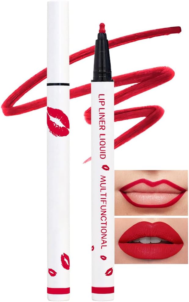 Kaely Ruby Red Longwear Liquid Lip Liner Waterproof, 24 Hour Long Lasting Lip Liner Stain Marker Pen, 2-in-1 Matte Semi Permanent Lipliner & Lipstick, Vegan & Cruelty-Free, 09