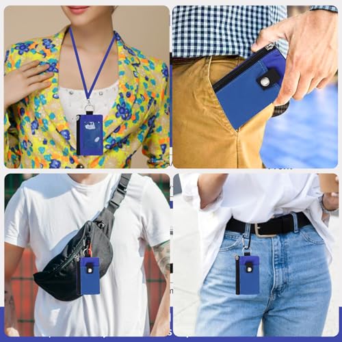 Image of MASAPHlL Small Lanyard Wallet for Women /Men with RFID ID Card Wallet, Minimalist Nylon Zipper Pouch, Travel Neck Wallet with Keychain, ID Window for Card,Coin,Cash (Blue+Treasure Blue)
