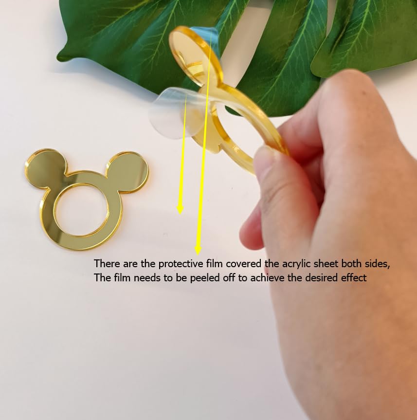Set of 12 Acrylic Cartoon Napkin Ring,Mirrored Mickey Mouse Head Napkin Rings for Wedding Favors Event Party Supplies Tableware Cartoon Acrylic Table Settings(Gold Mirror)