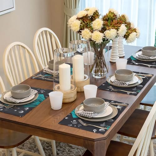 Set de table aspect lin gris sarcelle lavable x6 de 45x30 cm pour les repas
