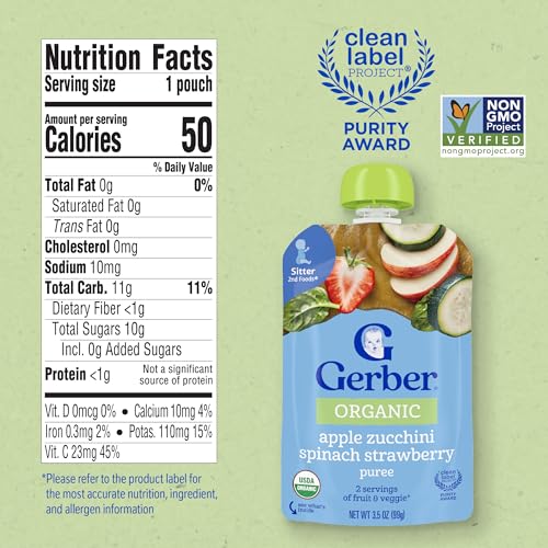 Gerber Stage 2 Organic Apple Zucchini Spinach Strawberry, 12 Pack - image 7