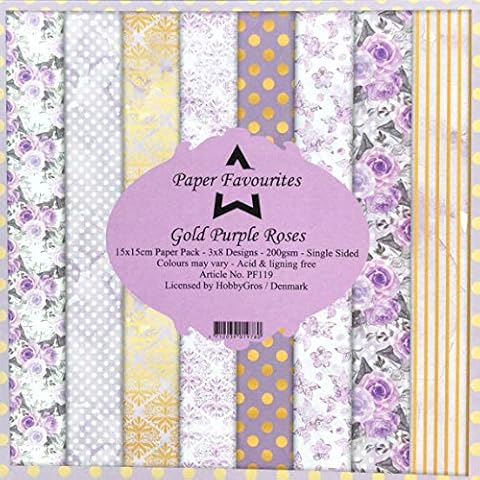 Dixi Craft Paper Favourites Gold Purple Roses 15cm x 15cm Paper Pad Cover