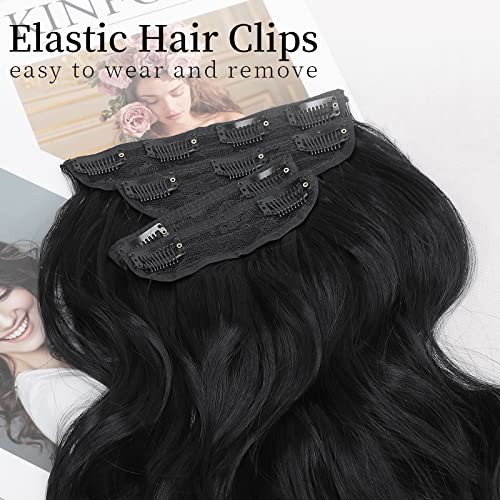 Kookastyle Clip In Long Wavy Hair Extensions 20 Inch 4Pcs Black Synthetic Hairpieces Thick Long Clip In Extensions For Women Full Head #TOP1