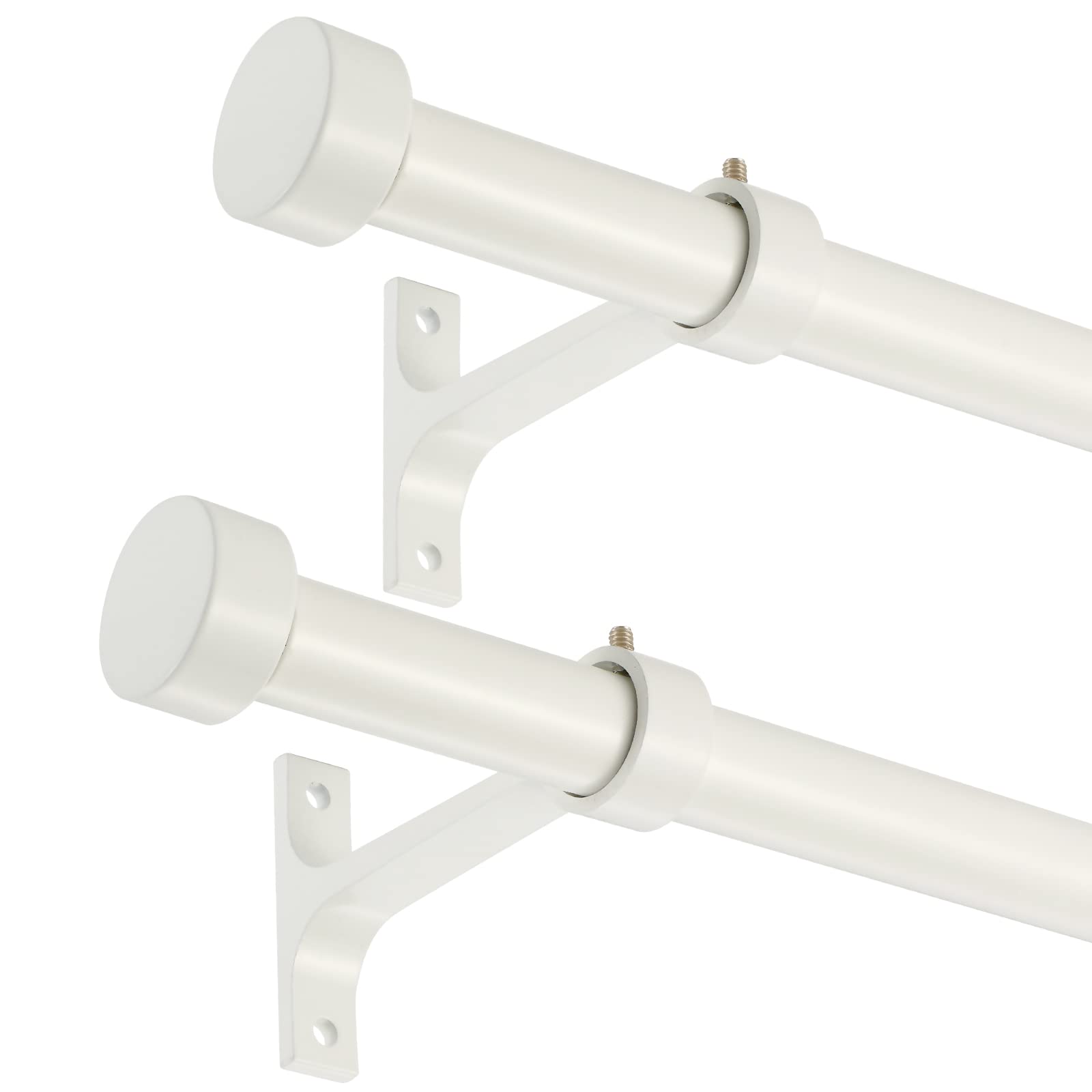 Photo 1 of 2-Pack Curtain Rod for Windows 28-48",Adjustable Window Curtain Rods with Premium Aluminum End Cap Finials and Full Surround Brackets,7/8"(0.073Feet) Diameter,White Drapery Rods for Curtains 28-48" White