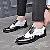 Ninepointninetynine Formal Shoes for Men Lace Up Brogue Embossed Wing tip PU Leather Two Tone Oxford Shoes Low Top Slip Resistant Anti-Slip Rubber Sole Block Heel (Color : Black White, Size : 9 UK) #3