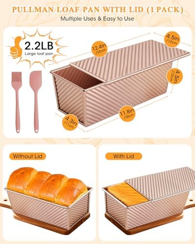 Pullman Loaf Pan with Lid: 2.2lb Dough Capacity Carbon Steel Nonstick Bread Pan for Oven Baking - for Homemade Sourdough and Sandwich Bread - Essential for Home Bakers Family Kitchen (1 Pack) - Thumbnail 4