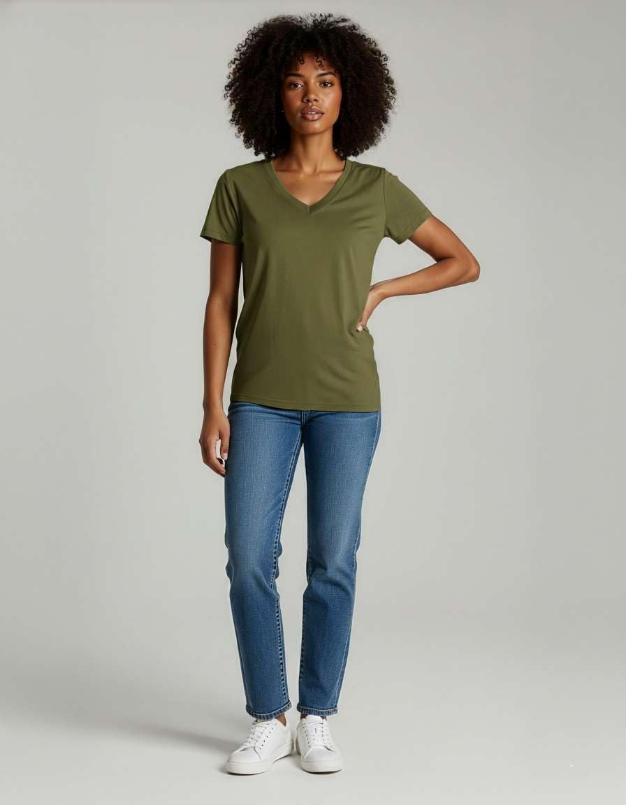 Real Essentials 4 Pack: Women's Classic-Fit Cotton Short-Sleeve V-Neck T-Shirt (Available in Plus Size) - Image 3