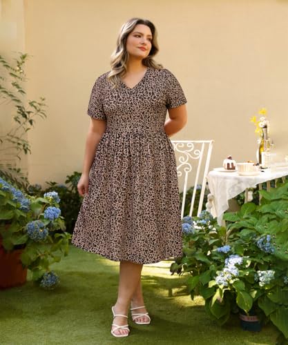 Image of RITERA Plus Size Dresses for Curvy Women Summer Spring Womens Dress V Neck Short Sleeve Casual Dress with Pockets XL-5XL