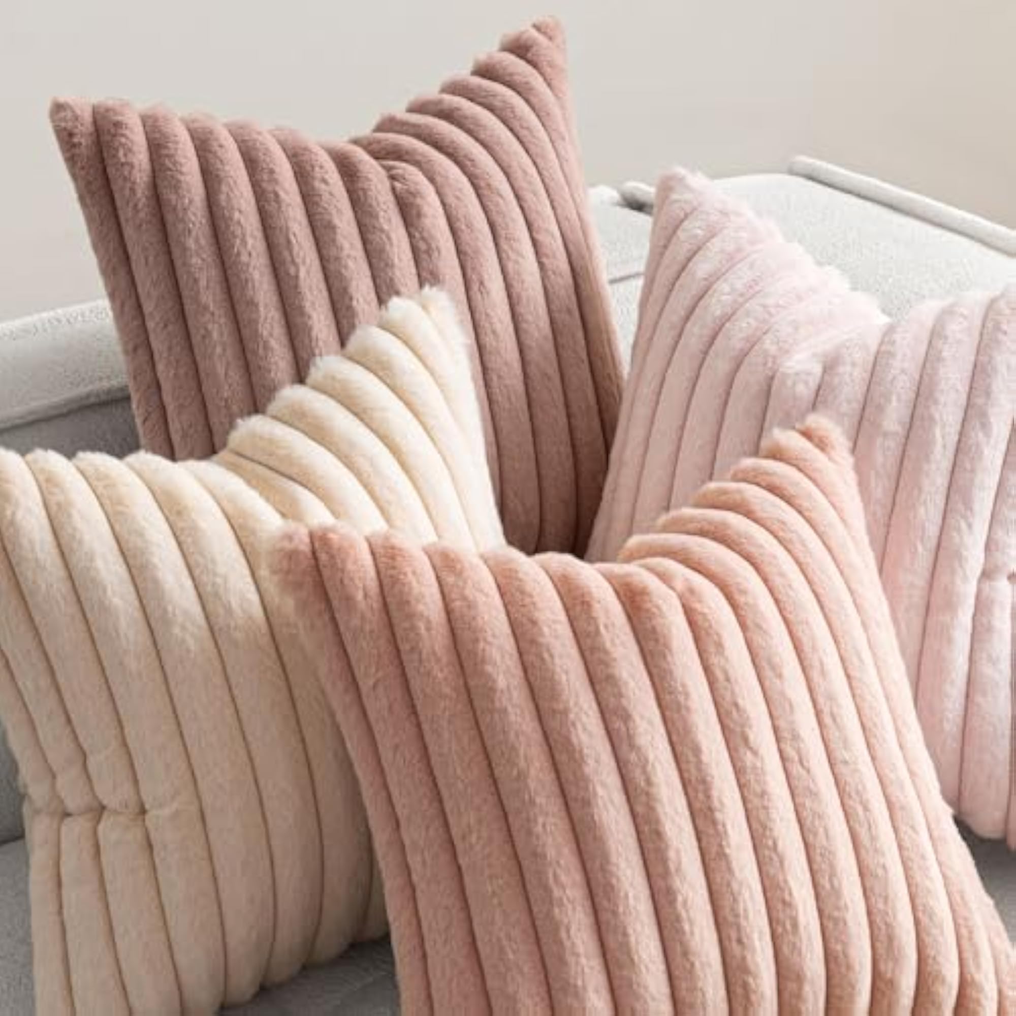 Faux Fur Plush Decorative Throw Pillow Covers, Set of 2