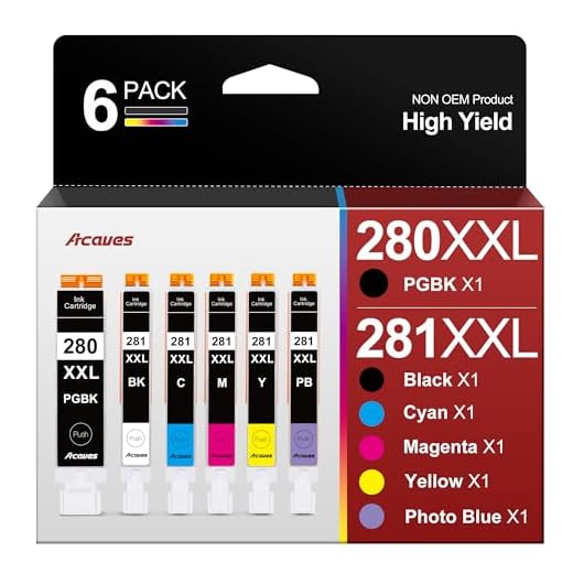PGI-280XXL/CLI-281XXL for Canon Ink 280 and 281 Cartridges Replacement for Canon TR8620 Ink Cartridges High Page Yield Work for PIXMA TR8620 TR8620A TR7520 TS8220 TS6120, 6 Pack（PGBK, PB, B, C, M, Y