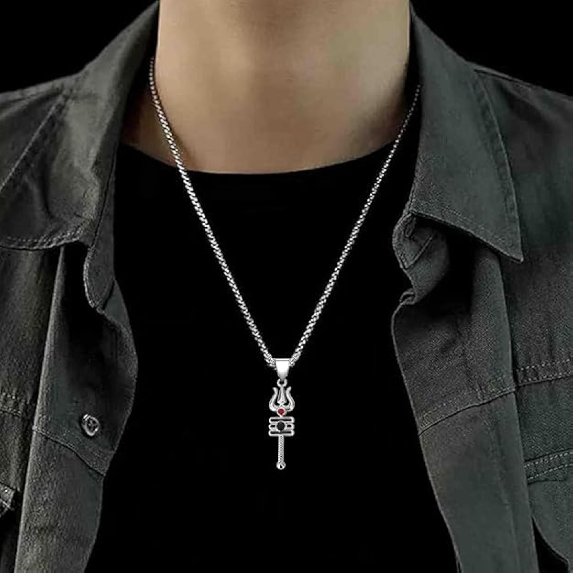 Men's Mahadev Locket Dog Tag Pendant Necklace Set