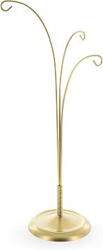 3-Arm Botanical Style Gold Metal Ornament Display Stand 12 Inches (Poland)