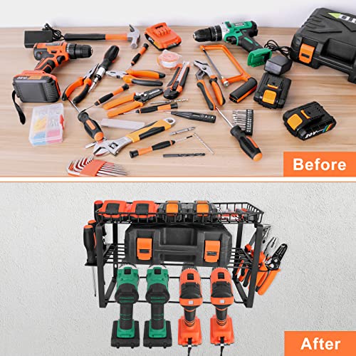 PUYAN LILY Power Tool Organizer,Garage Organizers and Storage,3 Layers Heavy Duty Metal Tool Shelf,Utility Rack for Cordless Drill,Garage Tool Organizer Wall Mount with Frame Basket For Father's Day