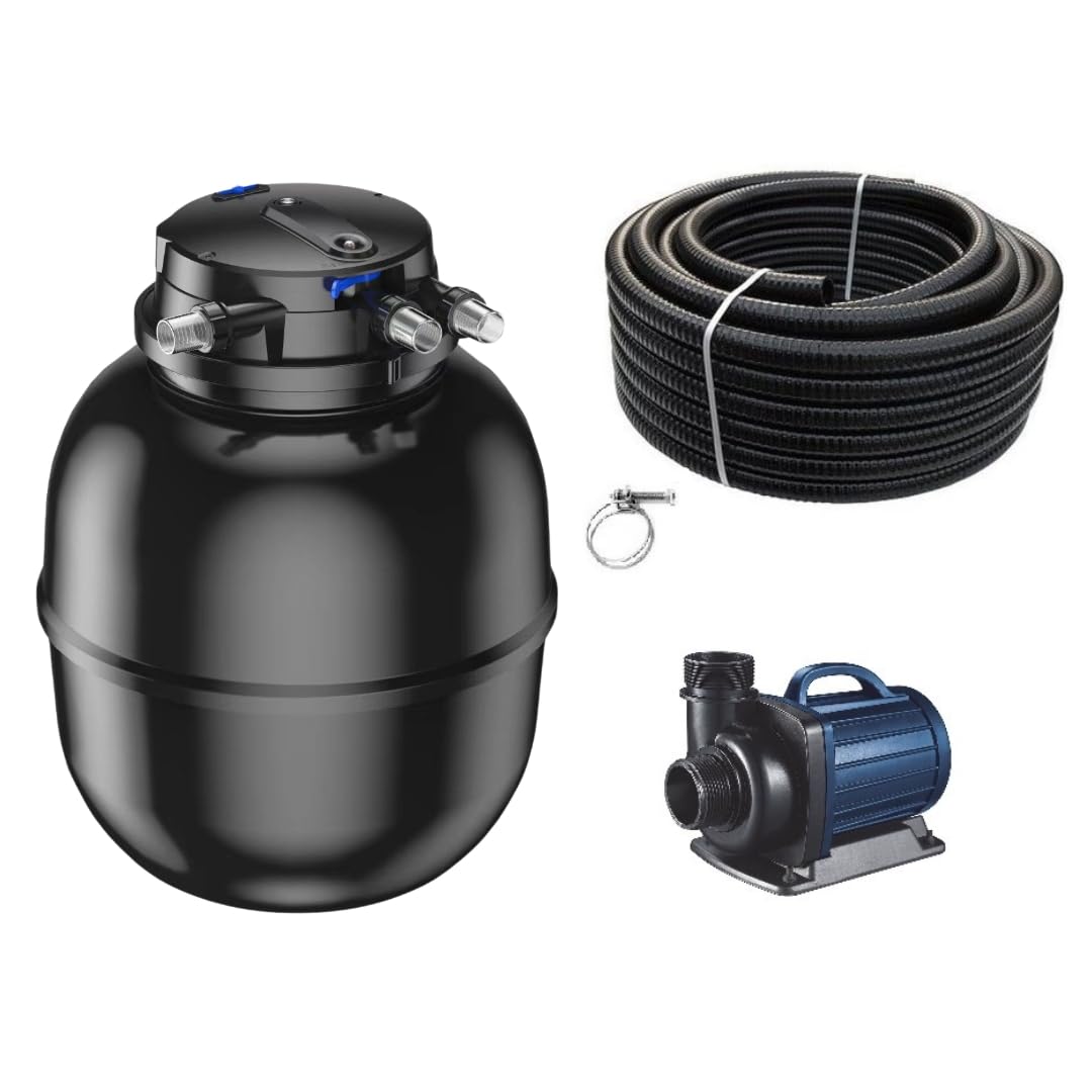 AquaOne Zestaw filtrów do oczka wodnego, nr 83 CPA 75000, filtr ciśnieniowy 12 V, pompa do oczka wodnego DM 12000, wąż do 100 000 l
