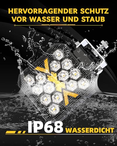 CO LIGHT 4 Zoll Quadratische LED Arbeitsscheinwerfer 2 stück 15000LM 12V 24V Arbeitsscheinwerfer IP68 Rückfahrscheinwerfer LED für Baufahrzeuge, Geländewagen, LKW, UTV und ATV