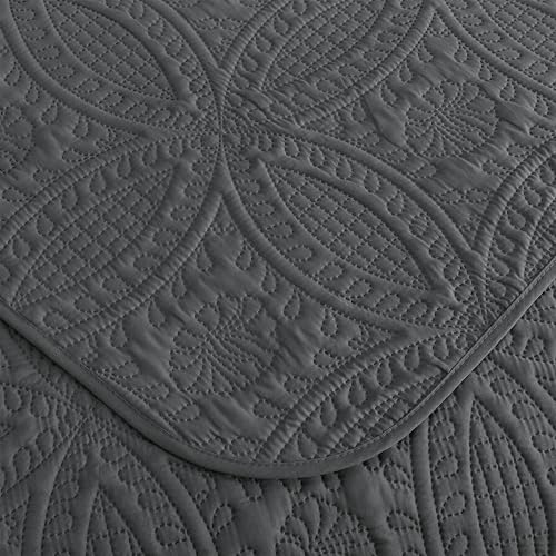 Image of Chezmoi Collection Austin 3-piece Oversized Bedspread Coverlet Set (Queen, Charcoal)