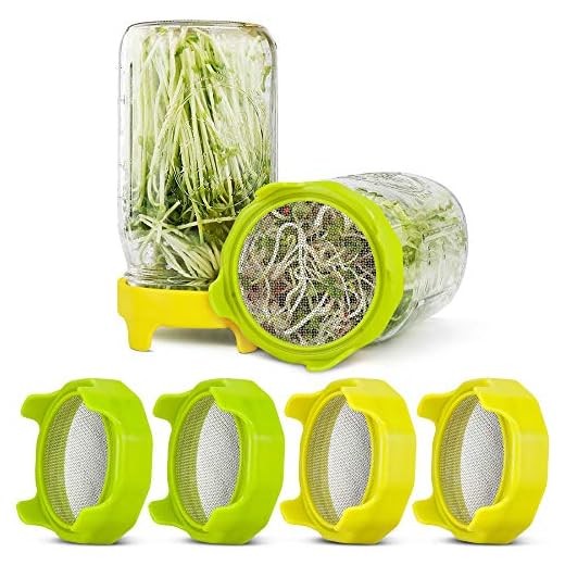 Sprouting Lids, KOMAKE 4 Pack Plastic Sprout Lids with Stainless Steel Screen for Wide Mouth Mason Jars, Germination Kit Sprouter Sprout Maker with Stand Grow Bean Sprouts, Broccoli Seeds, Alfalfa