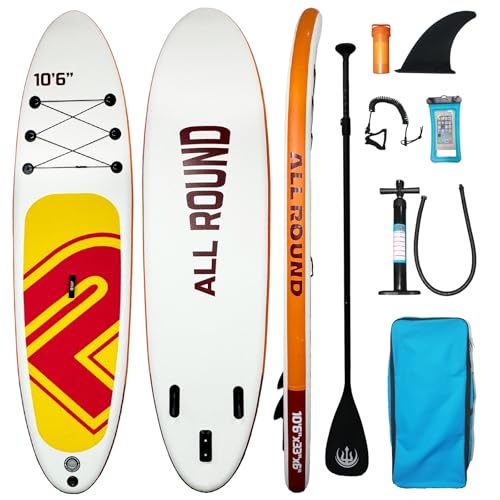 10'6" Inflatable Paddle Board, Premium Stand Up Paddle Board with All Accessories & Carry Bag, Wide Stable Design, 330LBS Load Capacity, Anti-Slip Deck for Youth & Adult to Surf, Fishing, Yoga, Canoe