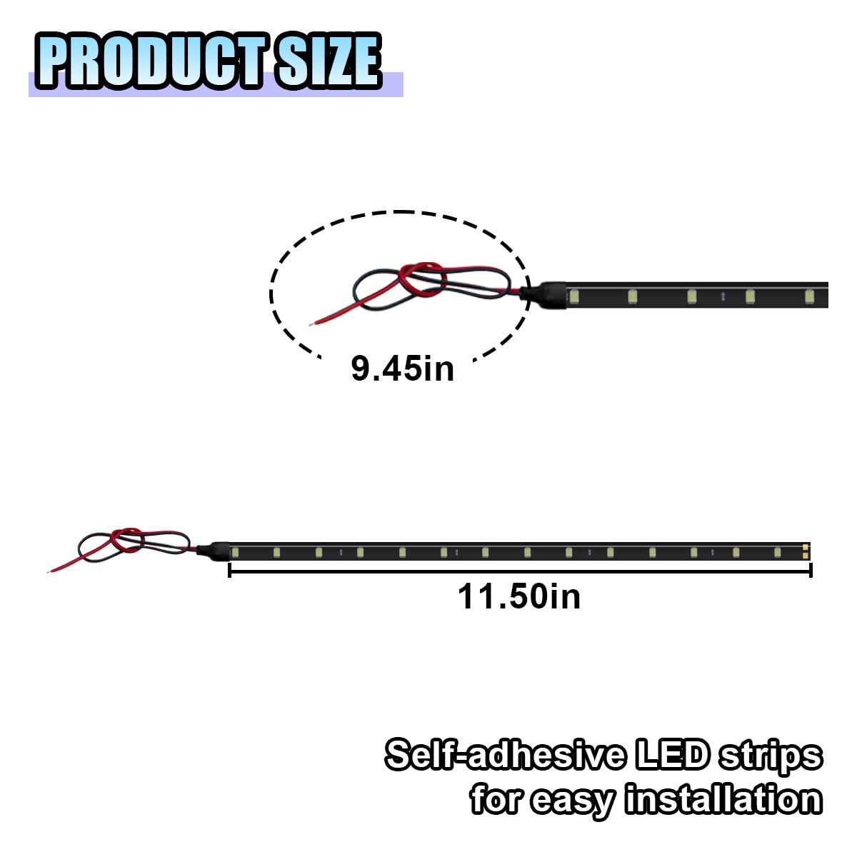 DUSCOKE 4PCS DC 12V Waterproof Car LED Light Strip, 30CM/1Ft 3528 15SMD Car Underbody Light Strip with 9