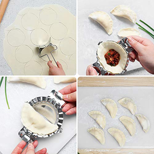 Aeakey Stainless Steel Dumpling Maker,1 Dumpling Skin Maker 2 Dumplings molds Chinese Dumpling Cutter Pie Ravioli Empanadas Press Mold Kitchen Accessories (Large)