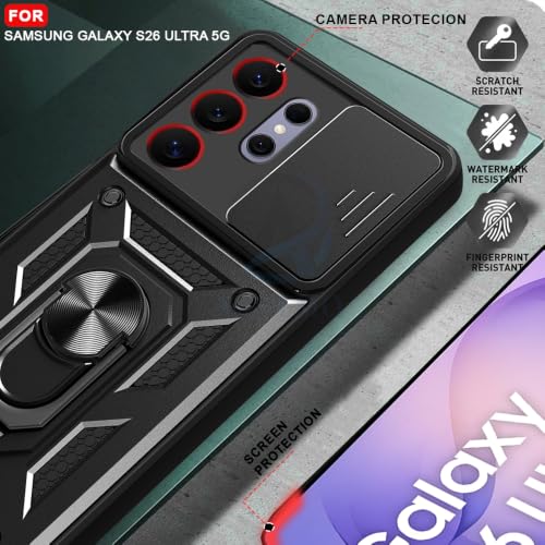 Image of AESTMO Tough Armor Samsung Galaxy S26 Ultra 5G Bumper Back Case Cover | Ring Holder & Sliding Camera Shield Cover | 360 Degree Protection Back Case Cover for Samsung Galaxy S26 Ultra 5G (Black)