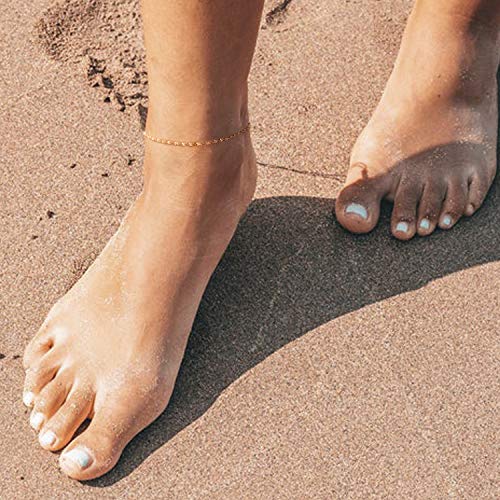 Image of Fettero Anklet Bracelets for Women Gold Plated Dainty Waterproof Anklet Charm Bracelet Summer Beach Foot Jewelry
