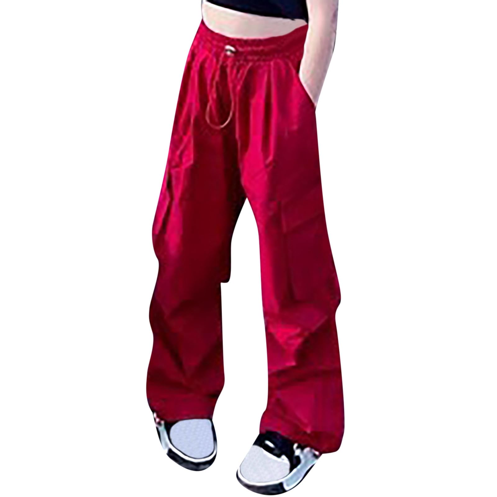 Pantalones de barro sin casual, cintura alta, cordón, ajuste holgado, bolsillos, pantalones cargo para niños, pantalones cargo para niñas