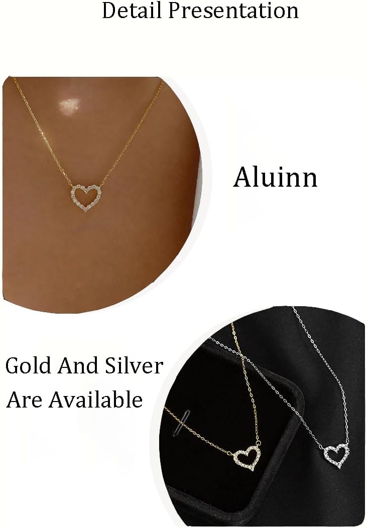 Aluinn Rhinestone Heart Pendant Necklace Cute Dainty Love Necklace Gold and Silver Necklace Jewelry for Women - Image 8