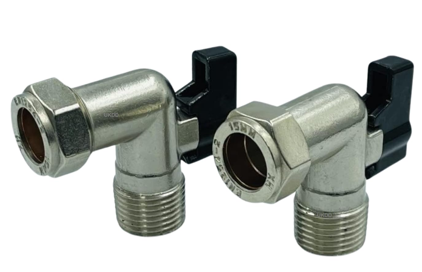 15mm x 1/2" Elbow Isolation Valve Ball o fix Valves 90 Bend Full Bore Black Lever for Flexible Hose Suitable HOT & Cold WRAS Approved Pack of 2
