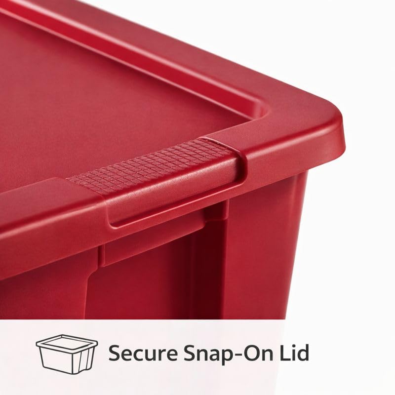 Image of 18 Gallon Plastic Storage Tote with Secure Snap-On Lid, Stackable Storage Bin for Linens, Seasonal Decor, Keepsakes & Home Organization (Red)