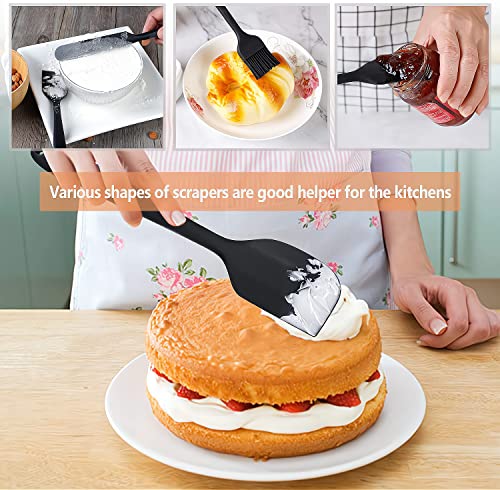 Image of Oren Empower Set of 6 Pcs Silicone Spatula & Kitchen Utensil with Hook Design for Cooking /Non-Stick BPA Free /Household Heat Resistant Item, Flexible Non Toxic Silicon Cookware Tools - Black