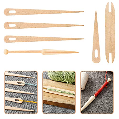 image for WILLBOND 7 Pieces Wood Hand Loom Stick Set, Include 5 Pieces Wood Weav
