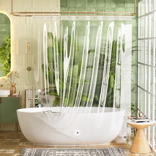 Image of Bathway Shower Curtain Liner, Clear Shower Curtain Liner 72x72 PEVA Waterproof Shower Curtain Liner Plastic with 3 Magnets and 12 Rustproof Metal Grommets, Lightweight Shower Liner for Bathroom