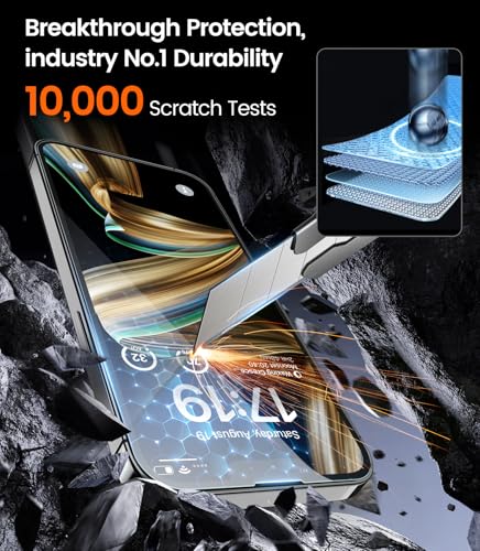 Image of EZ-GLAZ-4 Pack for iPhone 16 e /iPhone 14 /iPhone 13 Pro /iPhone 13 Screen Protector[6.1 inch] 9H+ Hardness 12FT Military Grade Shatterproof Long Durable Tempered Glass Film with Flawless Fit Box, HD Clear, Scratch Resistant