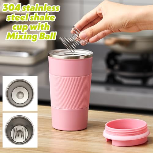 Image of Maxdot 2 Pcs 17 oz Stainless Steel Shaker Cup with Mixing Ball Insulated Metal Blender Tumbler Water Bottle for Protein Mixes Shakes Gym Workout Coffee Drink (Pink)