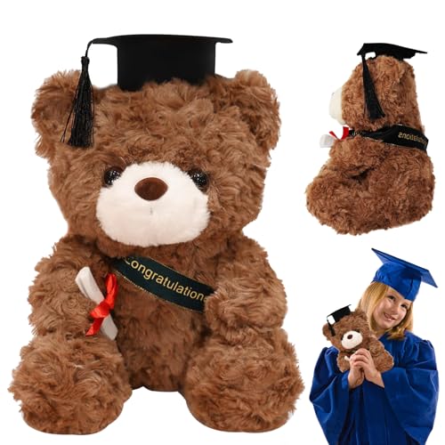 MaibaoteMbt Urso de graduação, ursinho de exame, urso de peluche com chapéu de médico e diploma, peluche personalizado, presente de solteiro, presente de exame, presente de graduação (castanho escuro)