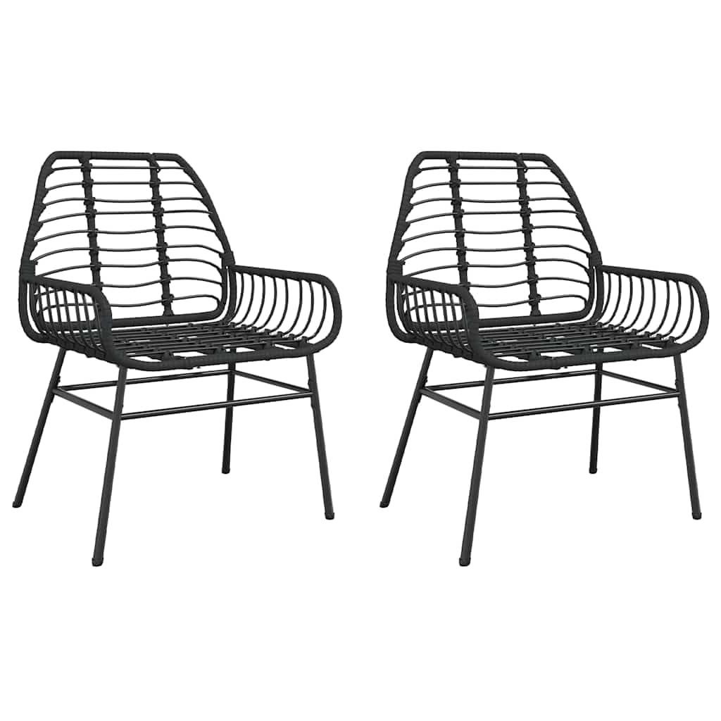 Chaises de jardin en résine tressée lot de 2 fauteuils polyrotin et acier noir 57x60x86cm