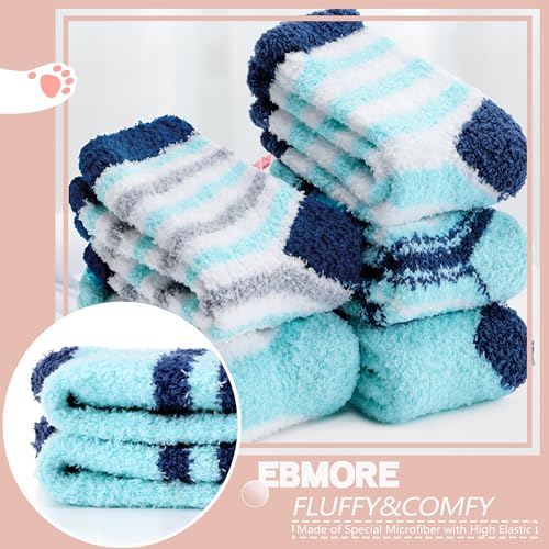 Image of EBMORE Fuzzy Socks for Women, Thick Cozy Warm Fluffy for Winter | Ultra Soft Plush Fleece Lining, Stretch Cuff, Comfy Heel & Toe, for Home & Sleep, Gifts Cabin Slipper Socks, 5 Pairs