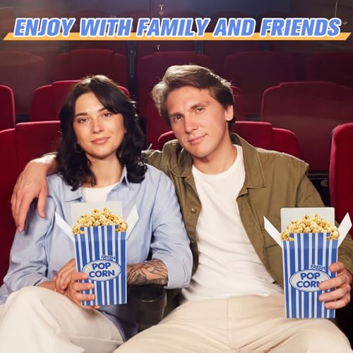 Image of Xinnun 200 Pcs Paper Popcorn Boxes 1oz Oil-proof Disposable Striped Popcorn Boxes Container Leak Proof Paper Holders for Movie Night, Party, Birthday, Wedding (Dark Blue)