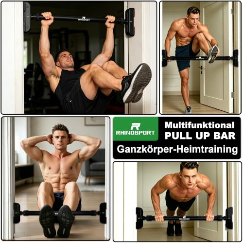 Image of RHINOSPORT Pull-up bar door frame without screws with rotating gear lock, pull-up bar adjustable 69-92 cm (27.1-36.2 inches), load capacity up to 200 kg pull up bar, black